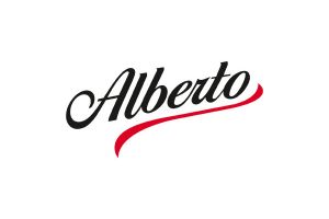 Alberto Kaffee Logo in schwarz-rotem Schriftzug