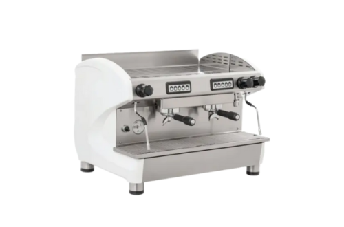 Reneka QEM - Professionelle Reneka Siebträgermaschine mit zwei Brühgruppen und weißem Gehäuse.