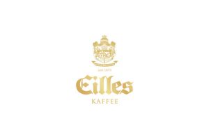 Eilles Kaffee Logo in goldener Schrift mit Wappen und dem Hinweis ‚seit 1873‘.